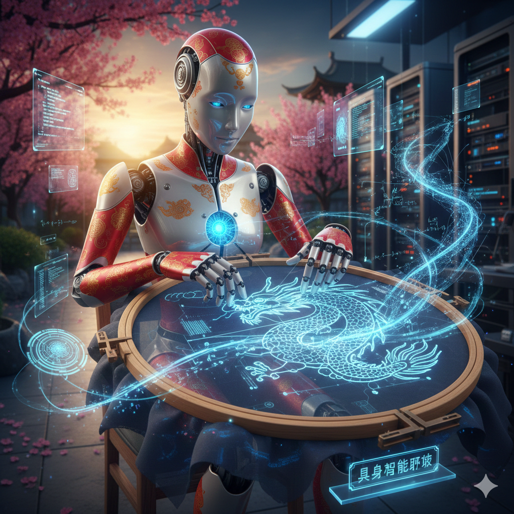 A humanoid Chinese robot achieves a breakthrough in embodied artificial intelligence through hand embroidery